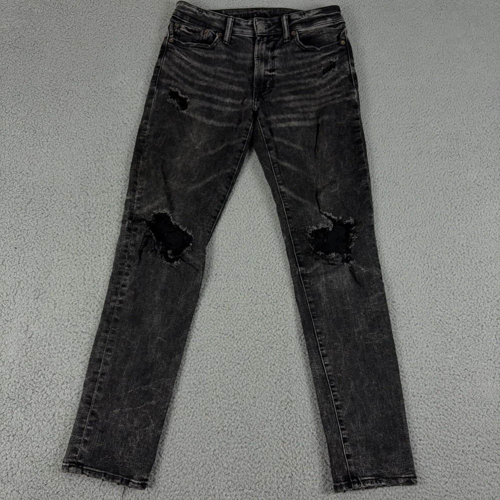 American Eagle Jeans Mens 30x32 Black Slim Fit Next Level Flex Distress Low Rise